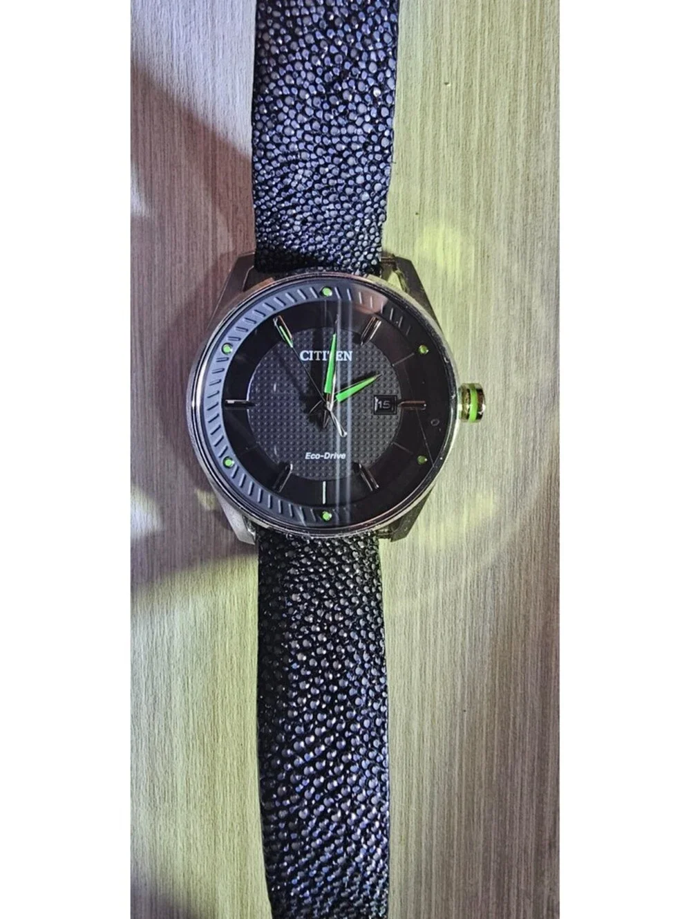 Citizen Men's Watch BM6980-08E Eco-Drive Green Black Dial Leather Band 42mm